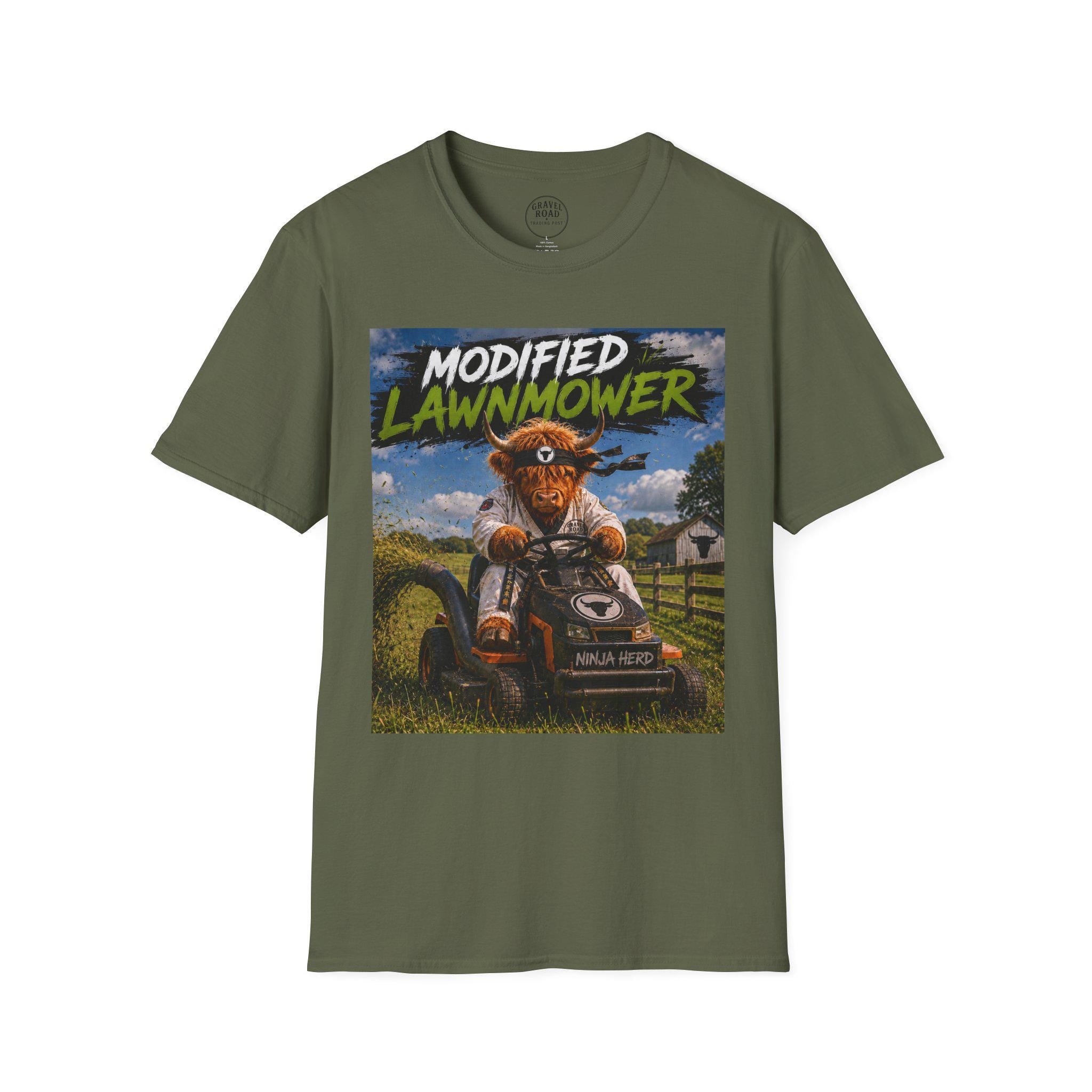 Modified lawn mower, funny, cow, Unisex Softstyle T-Shirt