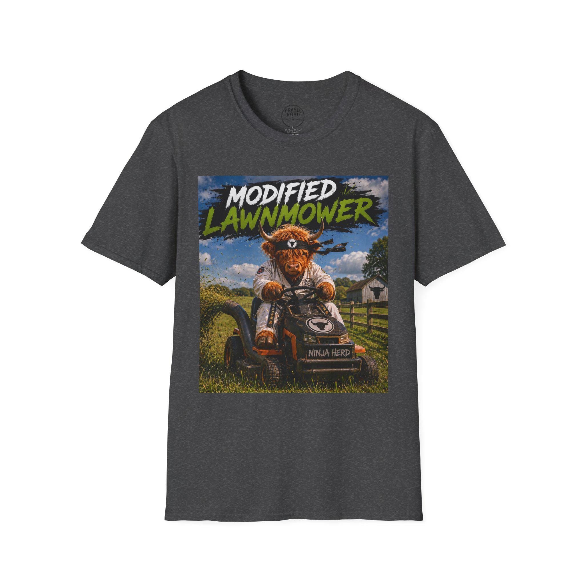Modified lawn mower, funny, cow, Unisex Softstyle T-Shirt