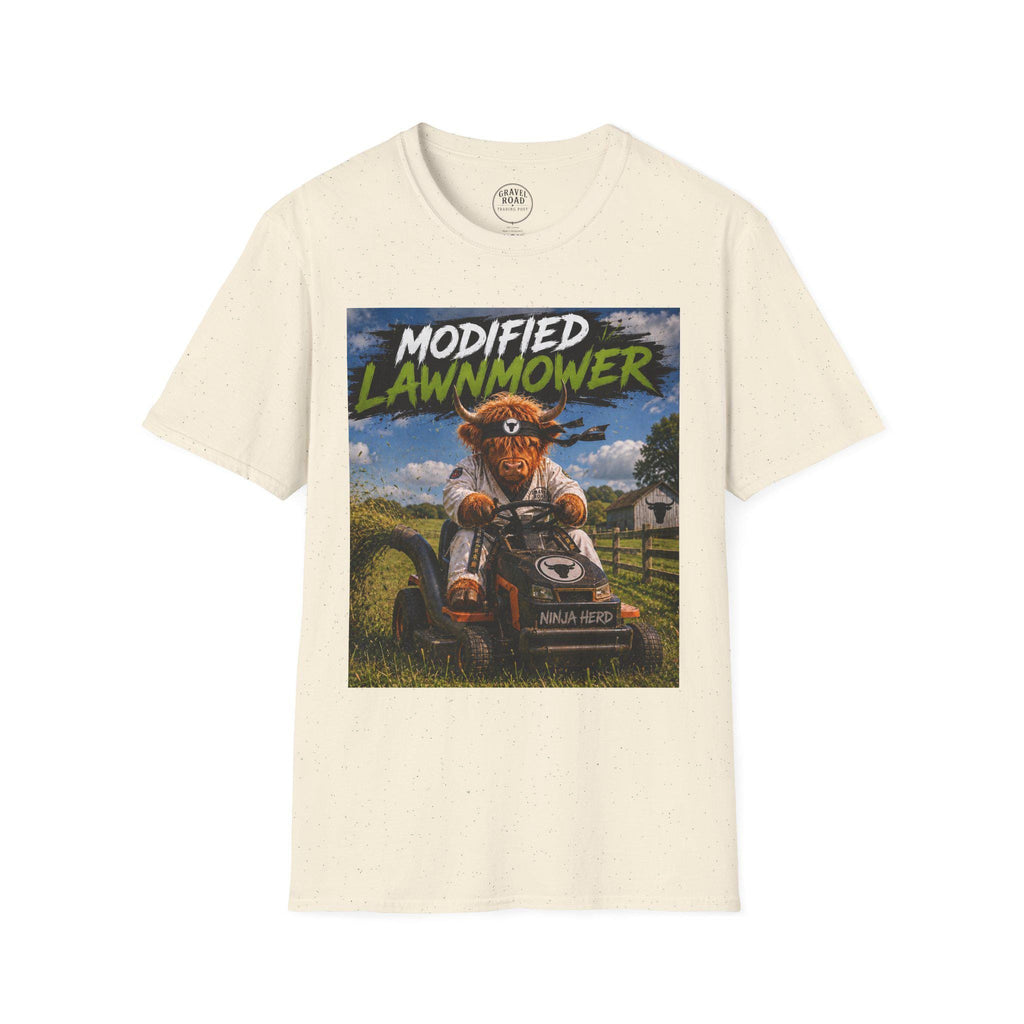 Modified lawn mower, funny, cow, Unisex Softstyle T-Shirt