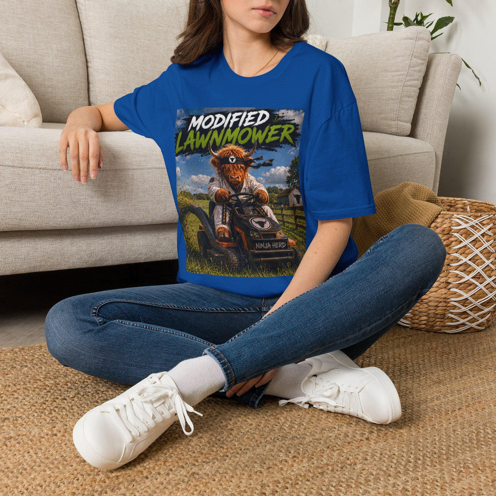 Modified lawn mower, funny, cow, Unisex Softstyle T-Shirt