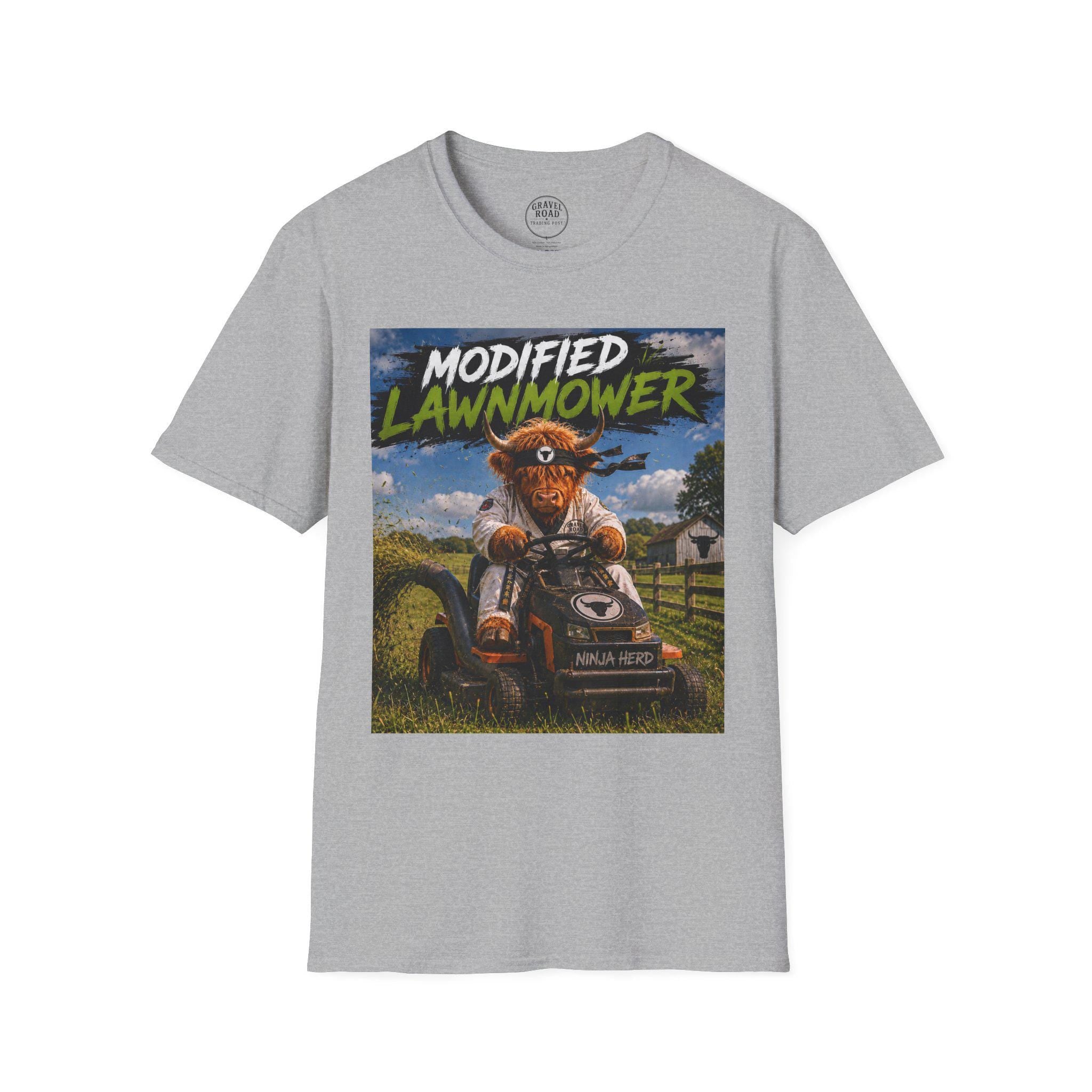 Modified lawn mower, funny, cow, Unisex Softstyle T-Shirt
